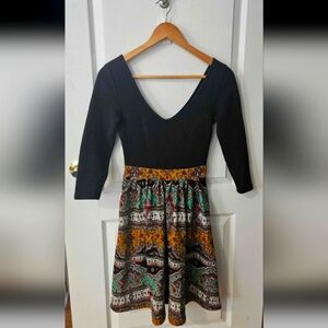Anthropologie Chic Black and Multicolor Long Sleeve Dress